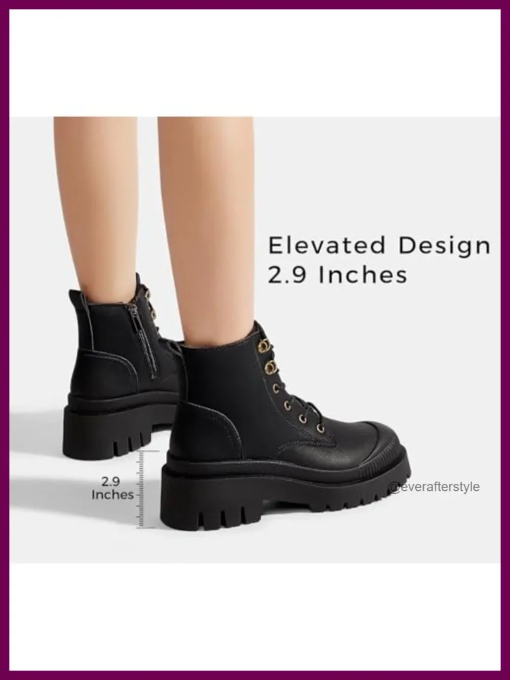Women's Platform Ankle Boots Faux Leather Side Zipper Combat Style